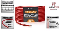 10 Gauge 25ft Power Ground Wire CCA 10 AWG Cable for Car Audio Amp Trailer Red