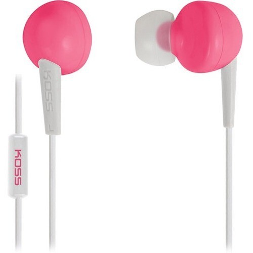 Koss Pink Stereo Earbuds Inline Mic and Remote 16-20kHz 4′ Cord from USA Seller