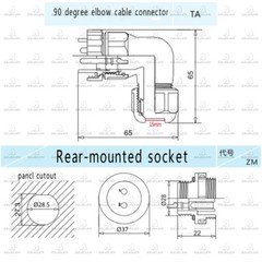SD28 IP68 24pin Flange Elbow Waterproof Aviation Cable Connector Plug Socket