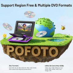 9.5″ Portable DVD Player for Kids and Car, 4-6 Hour Working Time, Dual Speakers