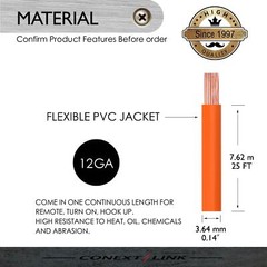 25 ft 12 GA Primary Wire Power Cable Turn On Cable Hook Up Remote Orange Copper