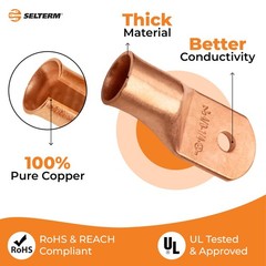 2pcs 4/0 AWG 1/4″ Stud Copper Wire Lugs, Ring Terminals, Battery Cable Ends, …