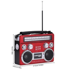 Solar Rechargeable Portable Bluetooth Radio with AM/FM/SW 3-Band Radio RETROBOX