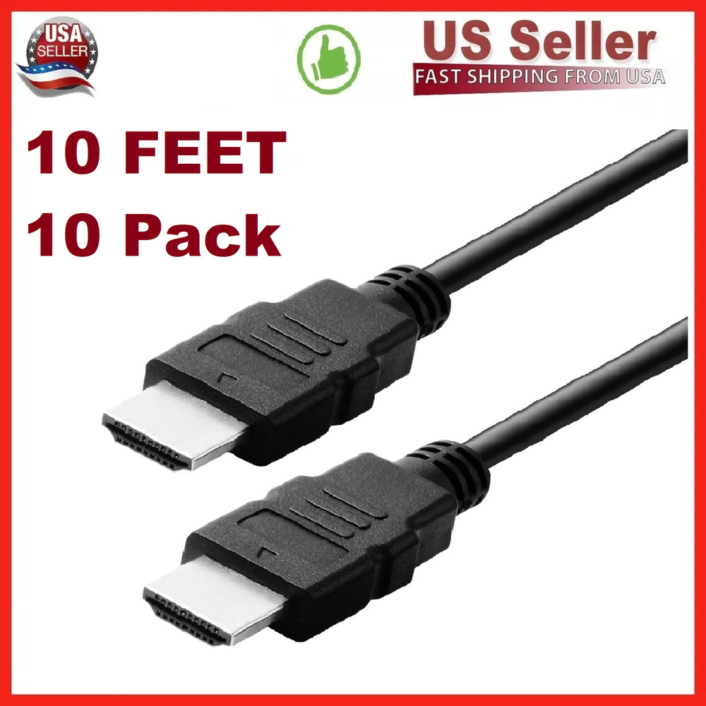 10 Pack New Digital High-Speed 1.4 HDMI Cable PVC 2160p Black Cord (10 feet)