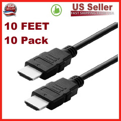 10 Pack New Digital High-Speed 1.4 HDMI Cable PVC 2160p Black Cord (10 feet)