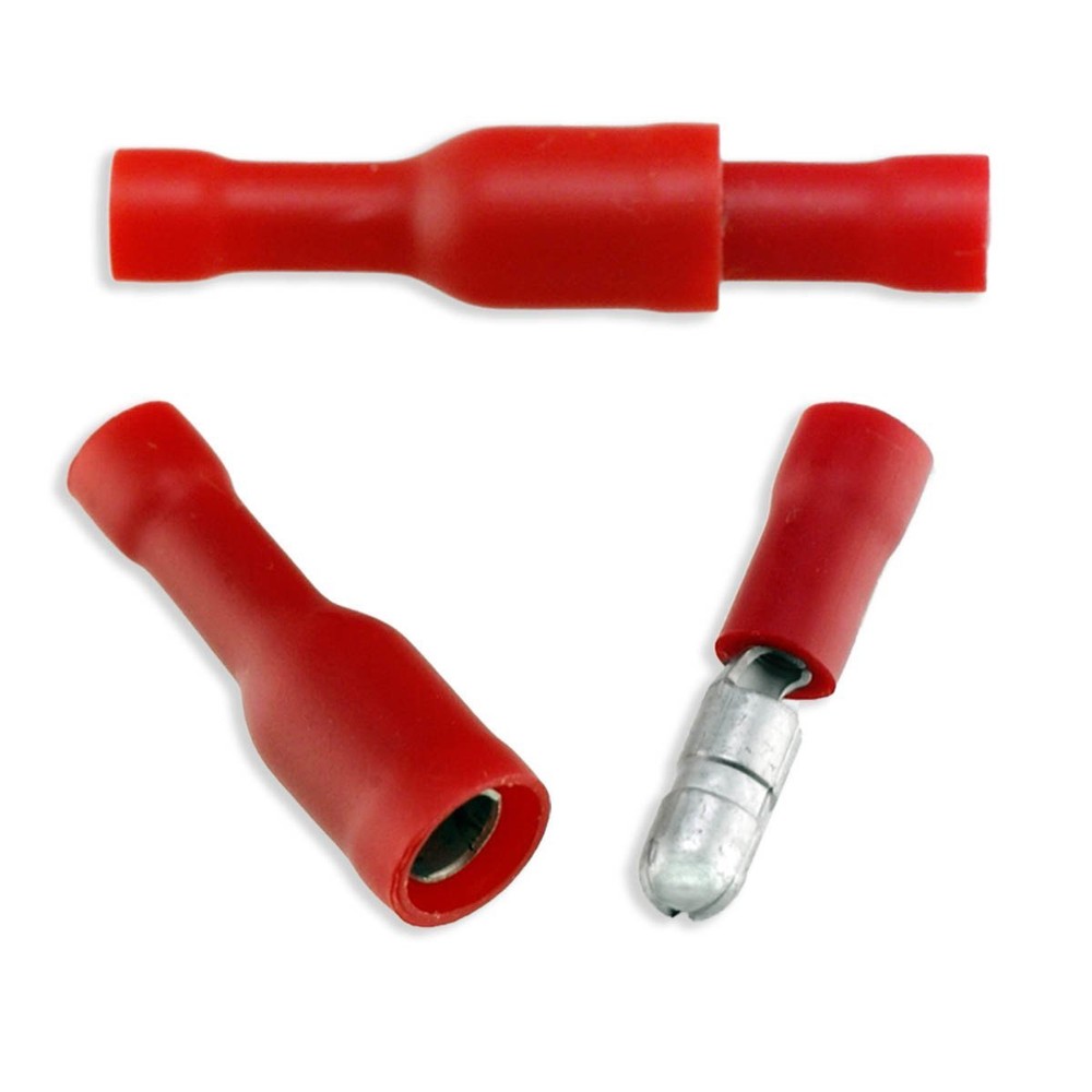 Red Solderless Crimp Bullet Plug Connectors Male-Female 18-22 GAUGE