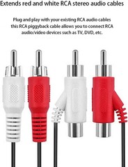 RCA Audio Piggyback Cable, 2 RCA Male to 2 RCA Male + RCA Female Piggyback, 6 Fo