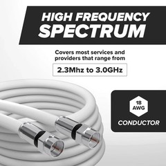 Coaxial Cable, 30 FT, RG6, Coax, TV Wire, Flexible, Indoor/Outdoor, Cable for Hi