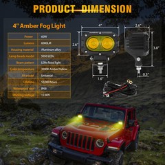 AUXBEAM 4″inch Yellow LED Work Driving Light Pods Fog Lamps & Cover Shield Combo