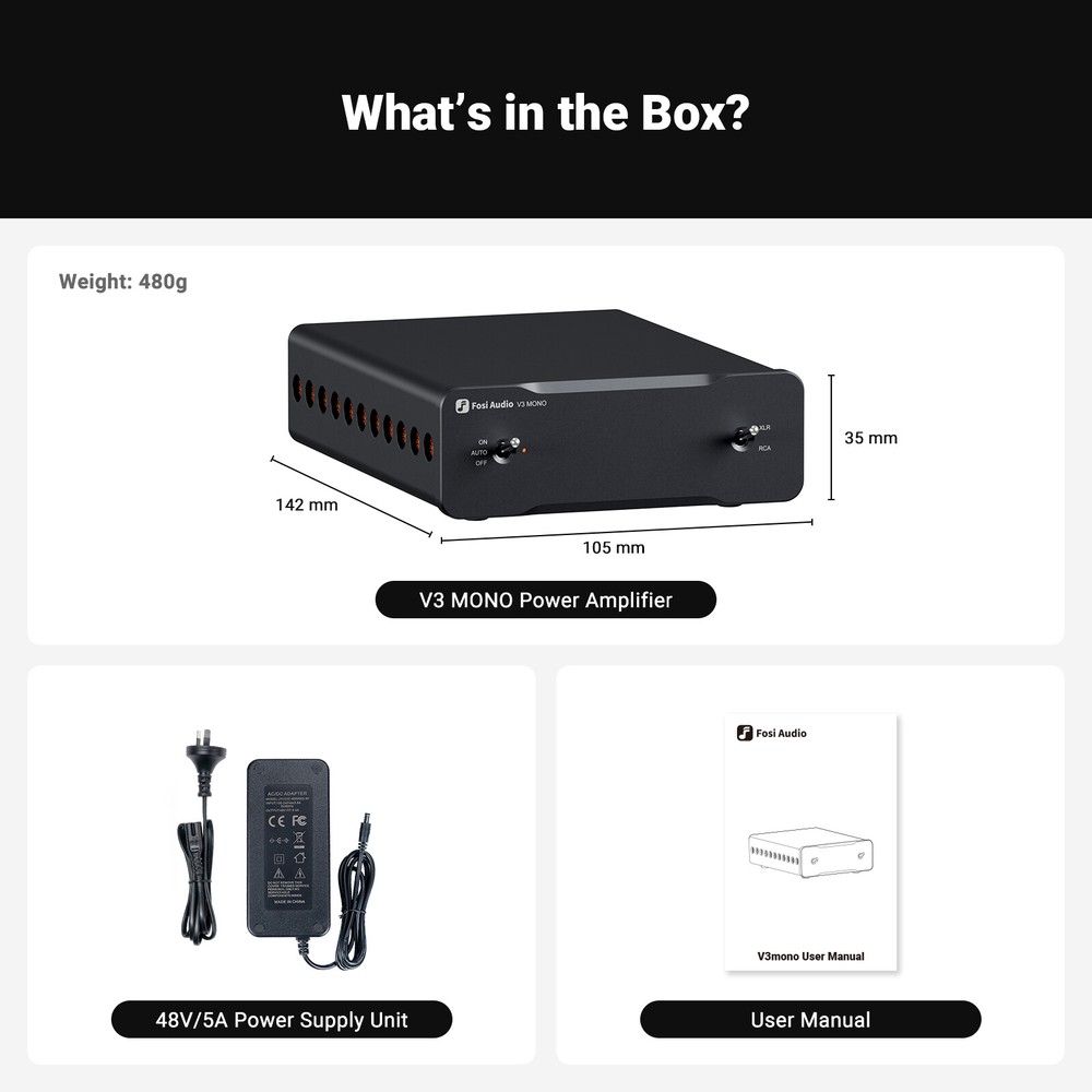Fosi Audio V3 Mono Home Audio Monoblock Class D Amps PFFB 3255 Power Amplifier
