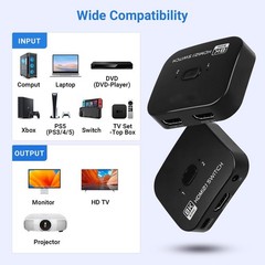 8K HDMI Switch Splitter 2 in 1 Out, Bi-Directional Switcher Support 48Gbps 4K…