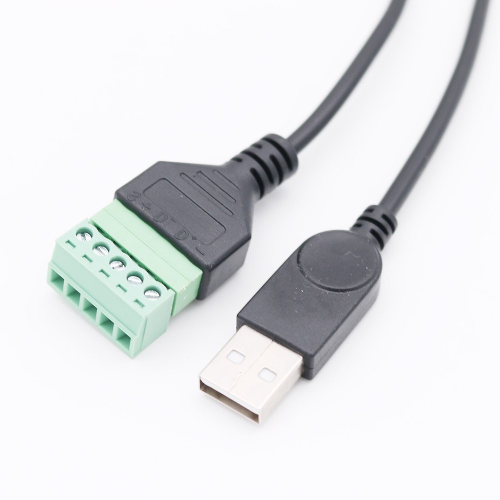 1FT USB A Male to 5 Pin Screw Terminal Connector Plug with Shield Adapter Cable