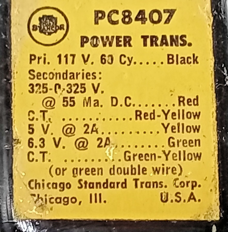 PC8407 Stancor Power Transformer 325 – 0 – 325 – 55 Ma / 6.3V + 5.0V @ 2.0A