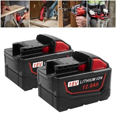 2P For Milwaukee for M18 Lithium Ion 12.0Ah Extended Capacity Battery 48-11-1860