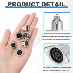 5-Pin DIN Socket Female Jack Socket Connector Panel Mount,Pack of 12 Silver Tone