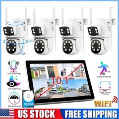 CAMCAMP Wireless Security Camera System with 10.1″ Monitor+4pcs 2K Dual Lens Cam
