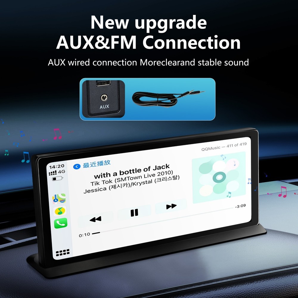 10.26″ Carplay Dash Camera Dvr Android Auto WiFi FM Rearview Camera Support 4K
