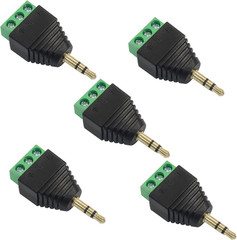 5 Pack TS Mono Male to 3 Pin Screw Terminal AUX Headphone Balun Connector, 3.5Mm