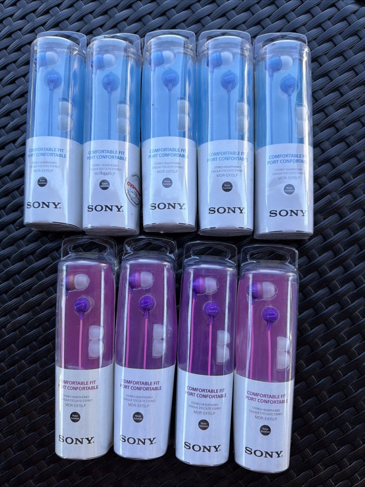 9 Sony Fashion Color Stereo Headphones Earbuds MDR-EX15LP Violet Purple & Blue