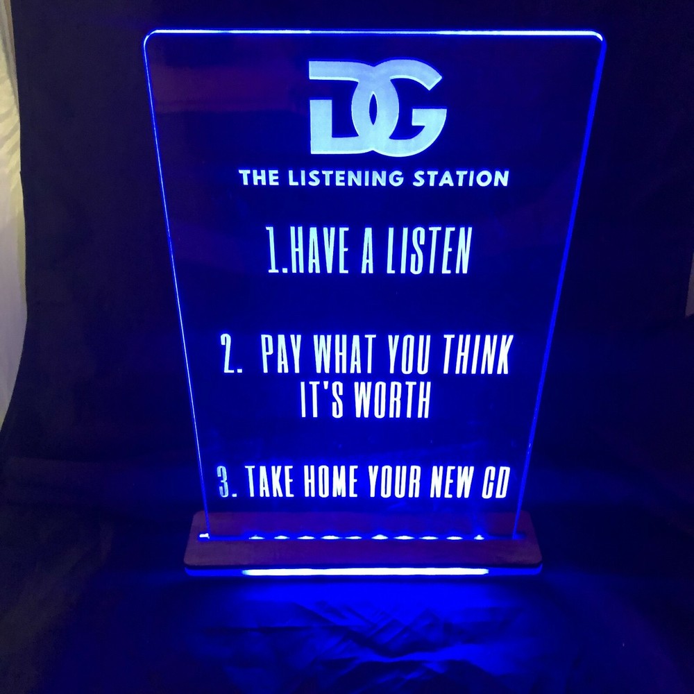 Custom Business Sign Edge Lit Acrylic Laser Engraved and Cut Sign 6″x6″ or 8″x10