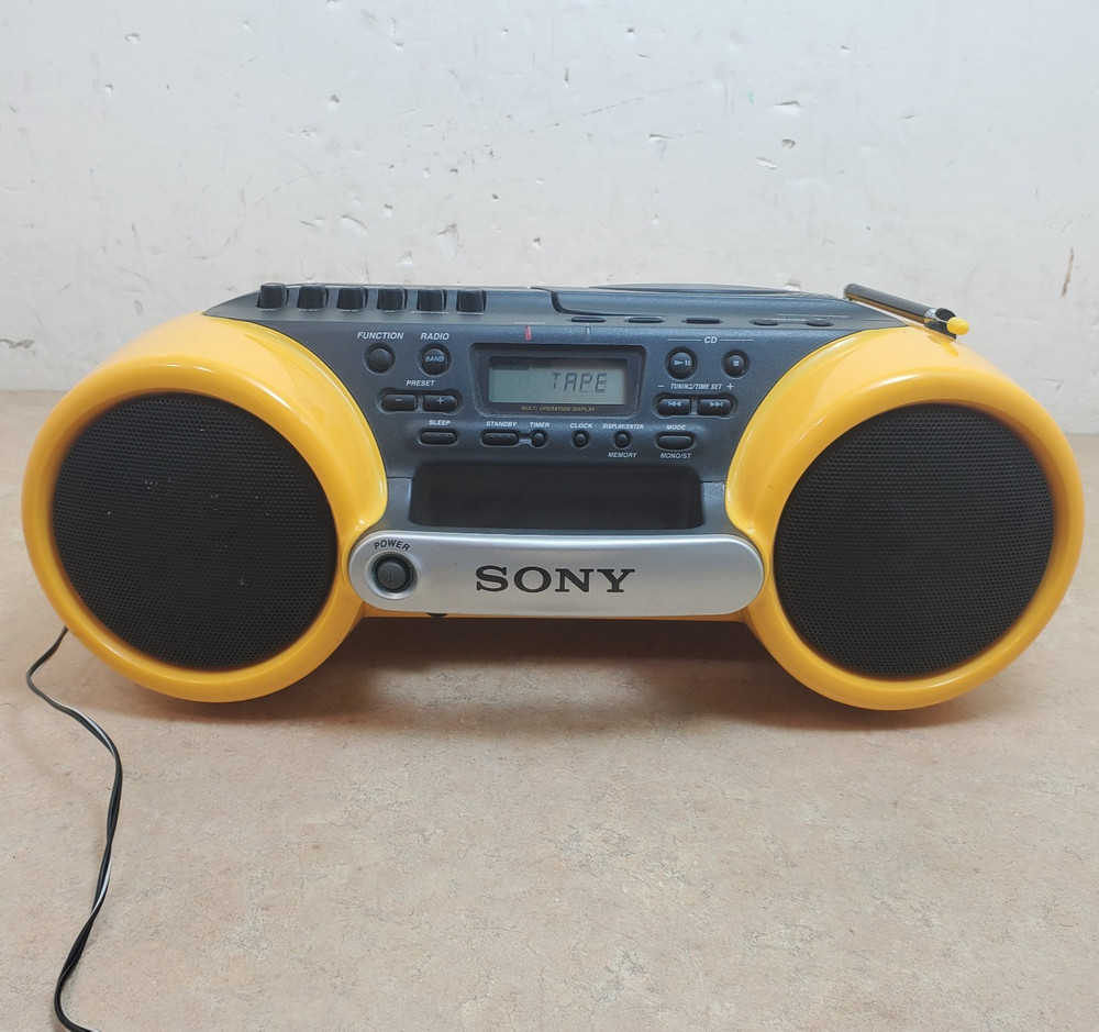Sony ESP Sports Water Resistant CD Radio Cassette-Corder CFD-980 Yellow Boombox