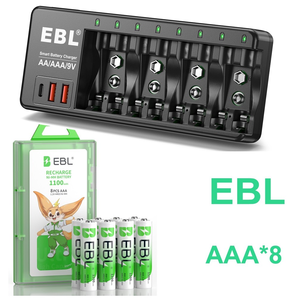EBL AA AAA 9V NiMH NiCD and 9V Li-ion Battery Charger ,AA,AAA Battery , 2 USB-A