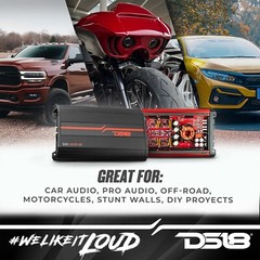 DS18 SXE-3000.4D Car Amplifier Full-Range Class D 4-Channel – New Design – Red