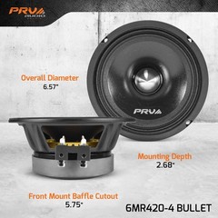 2x PRV 6.5″ Bullet Midrange Speakers + 2x Super Tweeters 1080 Watts Package
