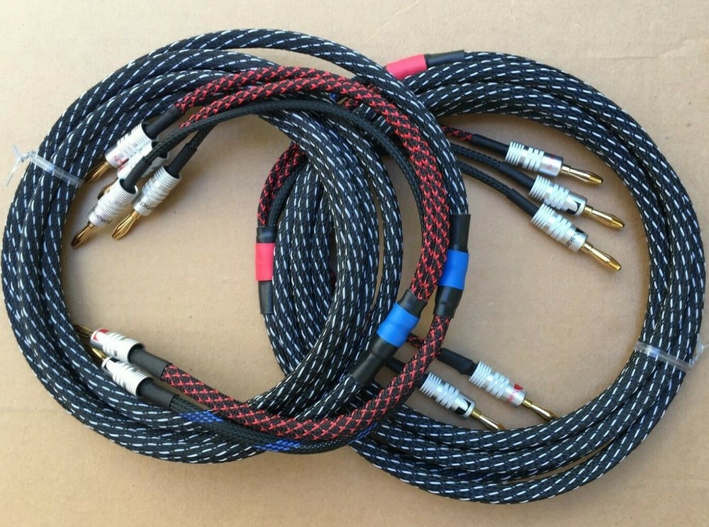 6ft-50’FT Pure Copper BiWire Speaker USA Cable 1 Pair, 2x11AWG to 4X14AWG Banana