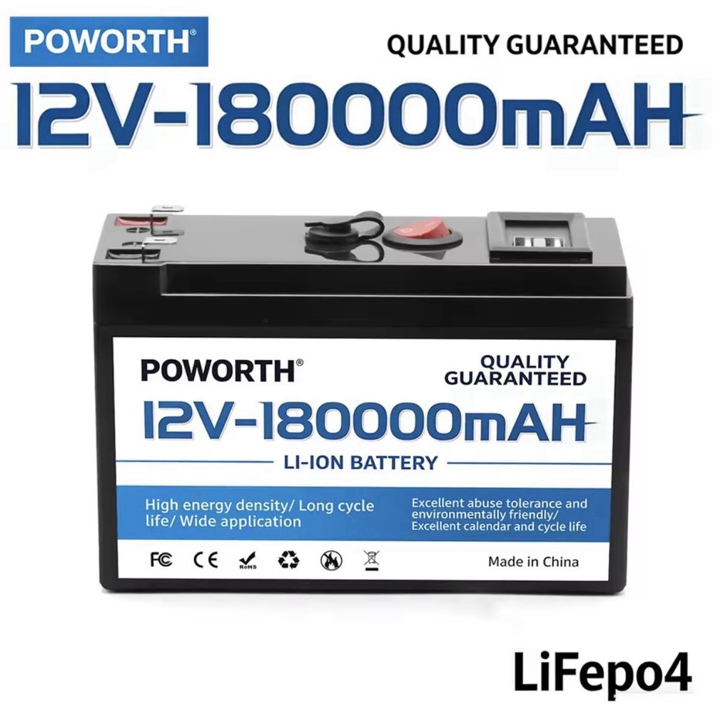 POWORTH 12V 180Ah Li-Ion Rechargeable Battery with Built-In BMS Protection