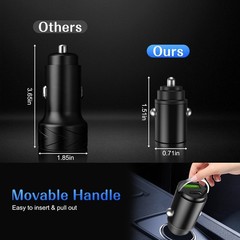 100W Car Charger Fast Charger 2-in1 USB C Cigarette Lighter Adapter Pull Ring