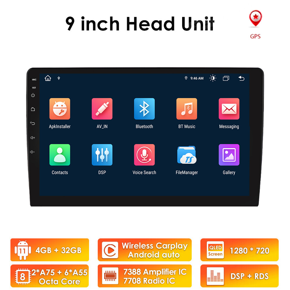 Double Din Android 9″ Car Stereo CarPlay 8Core 4GB RAM 64GB ROM GPS Navigation