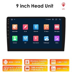 Double Din Android 9″ Car Stereo CarPlay 8Core 4GB RAM 64GB ROM GPS Navigation