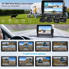 7″ Split Monitor DVR +AHD 1080P Rear View Backup Camera For Truck Bus Caravan RV