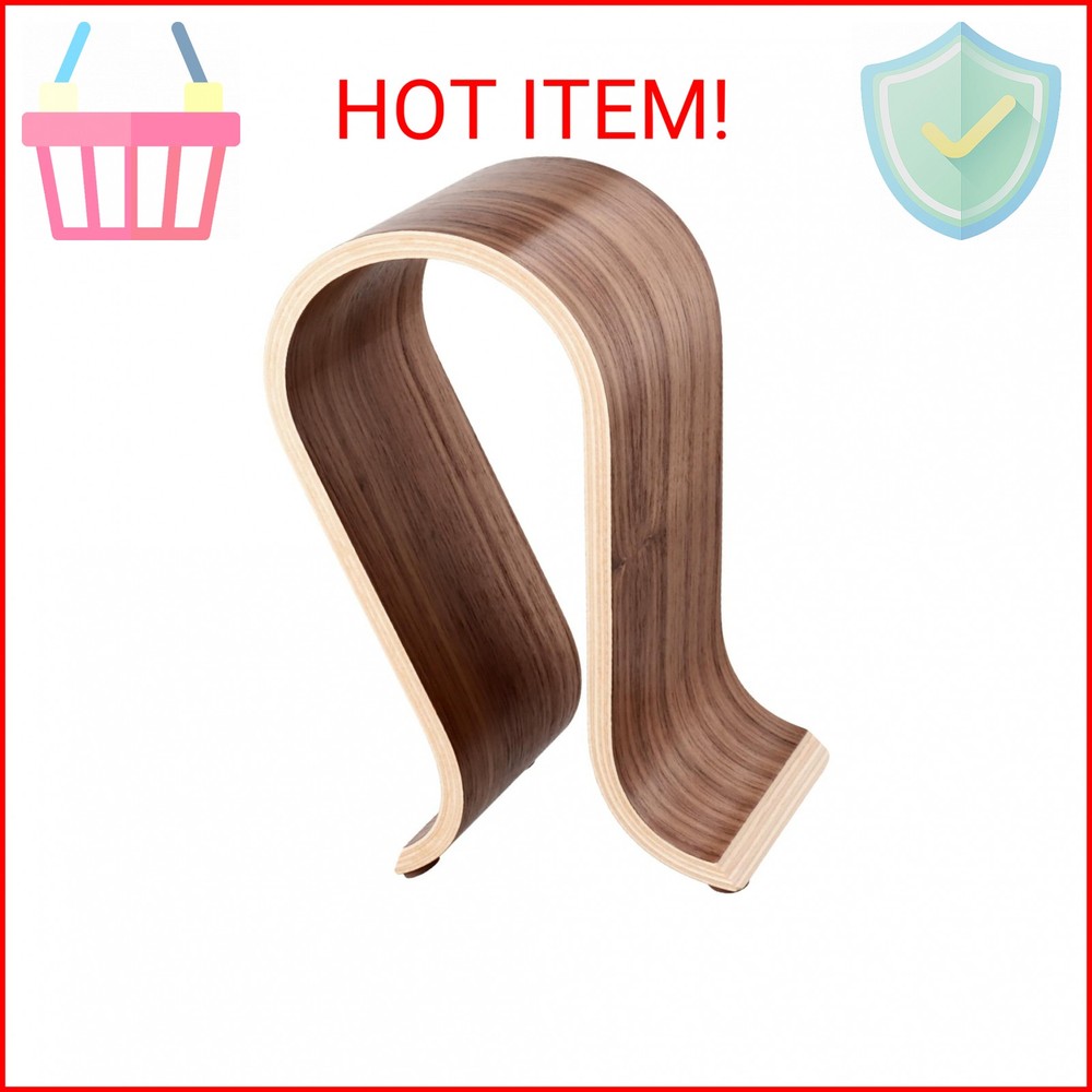QWORK Wood Headphone Stand – Headset Holder, Arch Bridge Design – Universal Comp