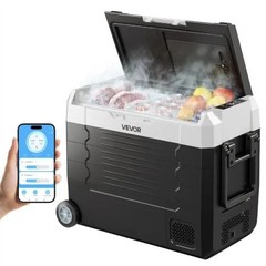 VEVOR 48QT Dual Zone Car Refrigerator, APP Control & Wheels, for RV Truck Boat