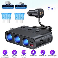 3 Way Car Cigarette Lighter Splitter with USB Fast Charger QC 3.0 & Type-C PD