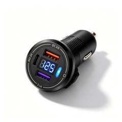 Dual USB Car Charger PD QC3.0 Fast Charging with LED Voltmeter 12V-24V