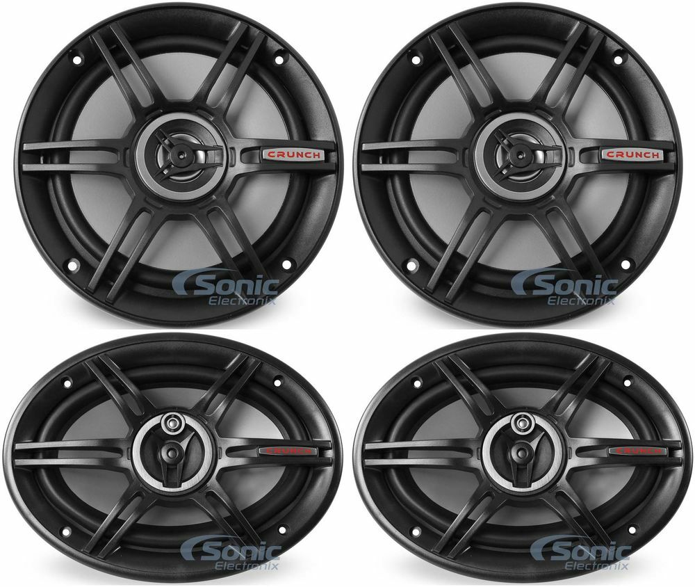 2) Crunch 300W 6.5″ 2-Way Coaxial Speakers + 2) 400W 6×9″ 3-Way Car Speakers