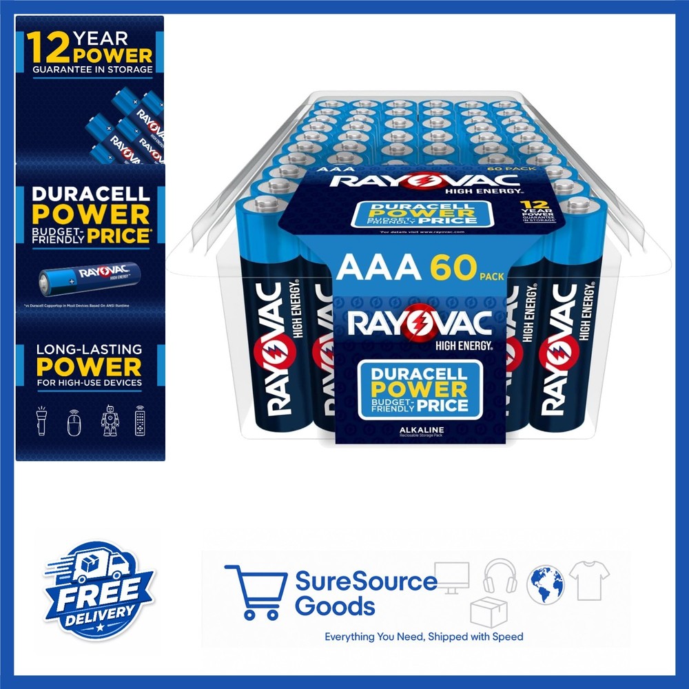 High Energy AAA Batteries 60 Pack Alkaline Triple A Batteries for Household Use
