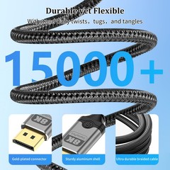 8K DisplayPort 1.4 Cable 32.4Gbps High Speed Transfer Nylon Braided 15 Ft