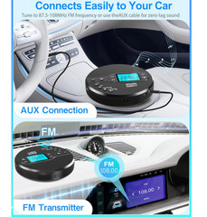 Reproductor CD Portátil Bluetooth FM Auto Anti-Skip Recargable AUX USB, LCD. Nue