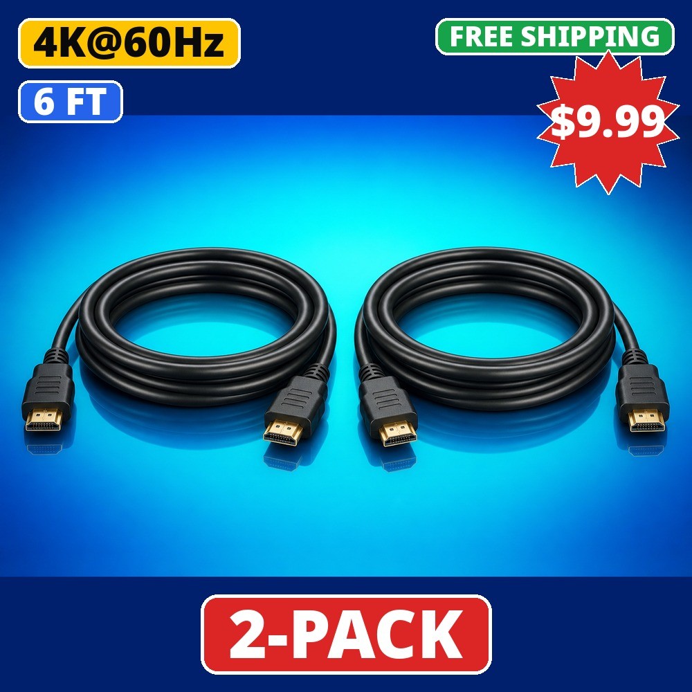 Set of 2 6FT HDMI to HDMI Cable 4K Ultra HD for HDTV Gaming PC Laptop Projector