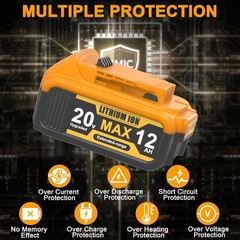 4x 12Ah 20V Replacement Battery for 20V Max Power Tools, High Capacity Li-ion