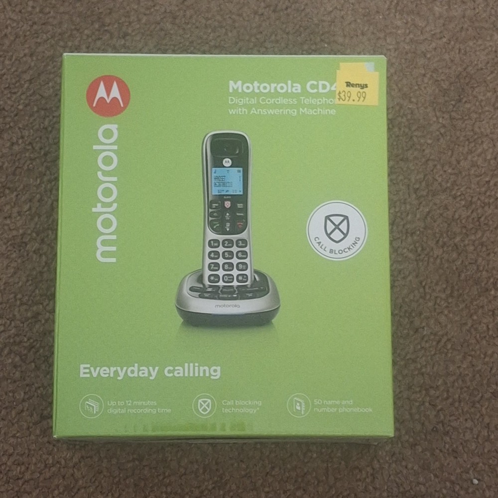 NEW MOTOROLA CD4011 CORDLESS TELEPHONE CALLER ID/ANSWERING MACHINE SILVER BLACK
