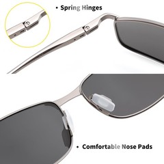 FEISEDY Trendy Polarized Sunglasses For Men Rectangle 58mm, Gun Ash/Grey