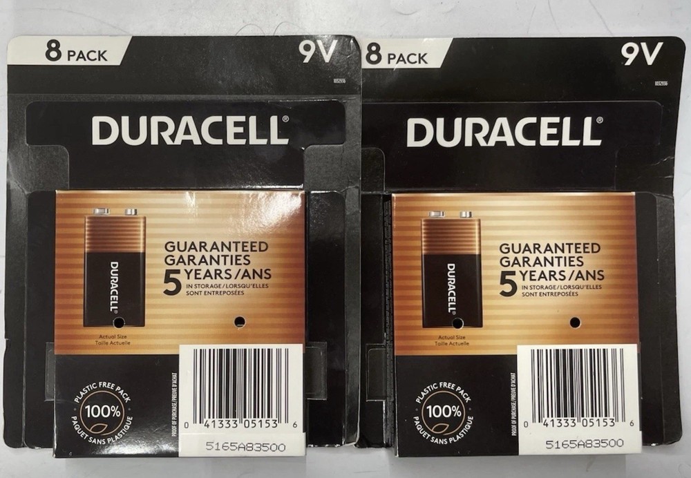 Duracell 9V Alkaline Batteries 8 Pack (2 Packs) New Sealed Long Lasting