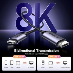 UGREEN Bidirectional USB C Thunderbolt 4 to DisplayPort 1.4 Cable 8K@60Hz, 6.6FT