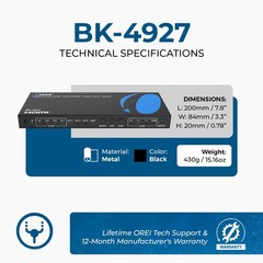 OREI 8K@60Hz 4-port HDMI™ Switch (HDMI Audio, 3.5mm, Optical) (BK-4927)