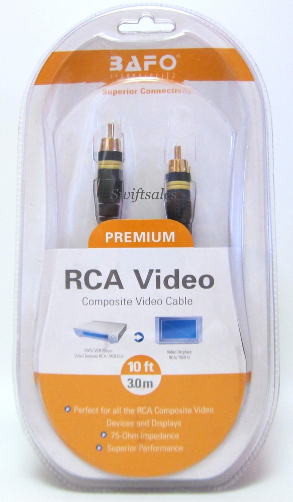 BAFO Premium 24K Gold Plated Composite RCA Video Cable 10′ 10FT Retail Pack